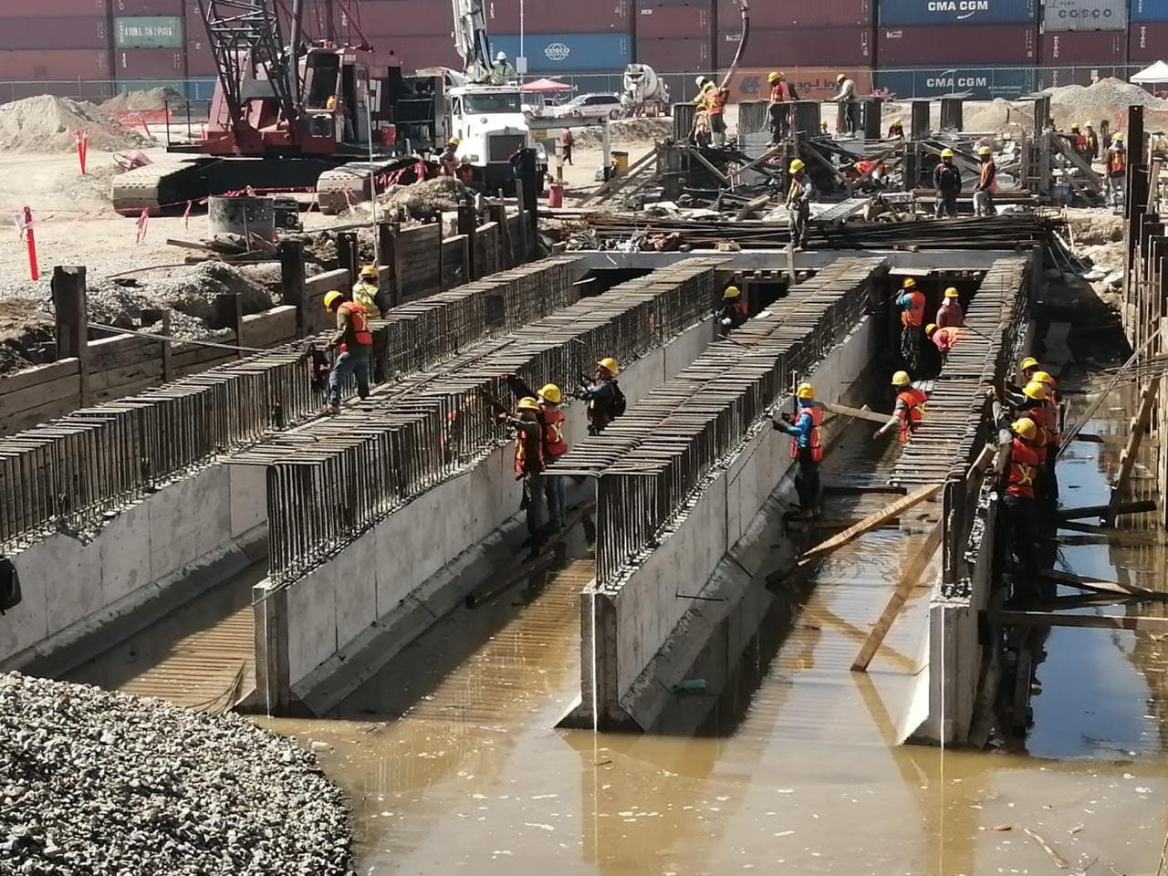 Civil works in progress with a crew of workers